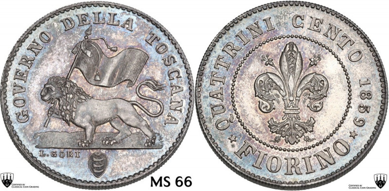 Firenze. Governo della Toscana (1859). Fiorino 1859. D/ Leone gradiente a sinist...