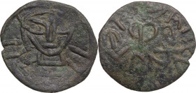 Gaeta. Monetazione anonima attribuita a Marino II (978-984). Follaro. D/ Busto frontale di Sant' Erasmo. R/ A e Ω. CNI 1/8 e 9/12; Travaini 1995 430; ...
