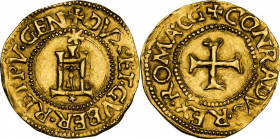 Genova. Dogi Biennali (1528-1797). Scudo d'oro del sole, sigle CG. D/ Castello con sole sopra e stella sotto. R/ Croce patente. CNI 207; MIR (Piem. Sa...