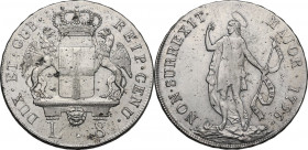 Genova. Dogi Biennali (1528-1797). Da 8 lire 1796 * (coniata nel 1814). D/ Due grifi incoronano scudo rettangolare a punta che poggia su una base deco...