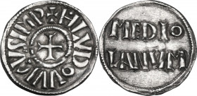 Milano. Ludovico il Pio (814-840). Denaro. D/ Croce. R/ MEDIO/LANVM. CNI -; cfr. 12/25; MEC 1, 787; MIR (Milano) -; cfr. 6. AG. 1.78 g. 20.50 mm. RR. ...