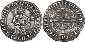 Napoli. Roberto d'Angiò (1309-1343). Gigliato. D/ Il Re coronato, seduto di fronte tra due protomi di leoni, tiene nella destra lo scettro gigliato e ...