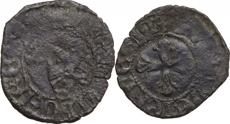 Napoli. Giovanna II di Durazzo (1414-1435). Denaro. D/ Grande Y coronata. R/ Cro...