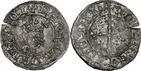 Napoli. Renato d'Angiò (1435-1442). Quarto di gigliato. D/ Busto frontale del re con corona ornata da trifogli. R/ Croce gigliata cantonata da tre glo...