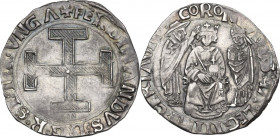 Napoli. Ferdinando I d'Aragona (1458-1494). Coronato. D/ Croce potenziata rigata; sotto il braccio ad ore sei, M gotica. R/ Scena dell'incoronazione. ...