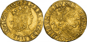 Napoli. Federico III d'Aragona (1496-1501). Ducato. D/ Busto coronato e corazzato a destra; dietro la nuca, T (Gian Carlo Tramontano maestro di zecca)...