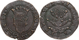 Napoli. Federico III d'Aragona (1496-1501). Doppio sestino. D/ Stemma a nove centine, coronato, inquartato. R/ Due cornucopie colme di frutti, unite i...
