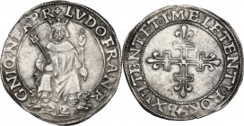 Napoli. Luigi XII (1501-1503). Carlino. D/ Il Re coronato, seduto in trono fra due protome di leoni, tiene nella destra lo scettro gigliato e nella si...