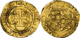 Napoli. Carlo I (V) e Giovanna (1506-1516). Scudo per Siviglia. D/ Stemma coronato; ai lati astro e S (Siviglia). R/ Croce potenziata in quadrilobo de...
