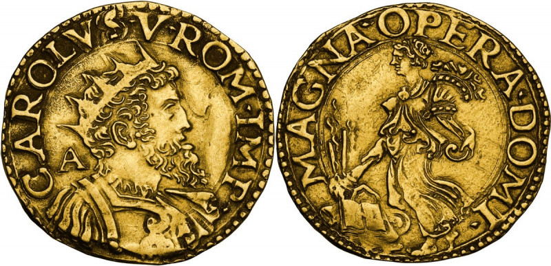 Napoli. Carlo V (1516-1556). Doppia o 2 scudi. D/ Busto a destra con corona radi...