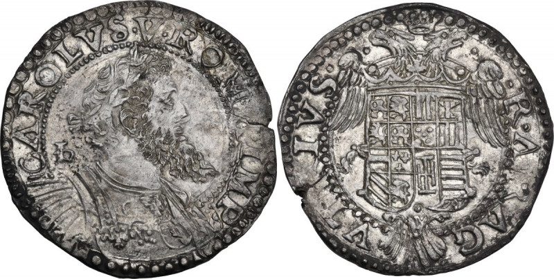 Napoli. Carlo V d'Asburgo (1516-1556). Mezzo Ducato. D/ Busto corazzato volto a ...