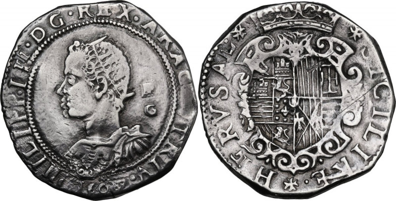 Napoli. Filippo III di Spagna (1598-1621). Mezzo ducato 1609. D/ Busto giovanile...