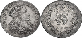 Napoli. Carlo II di Spagna (1674-1700). Tarì 1694. D/ Busto coronato e corazzato a destra. R/ Tosone a sinistra. P/R 21; MIR (Napoli) 300/3. AG. 4.37 ...
