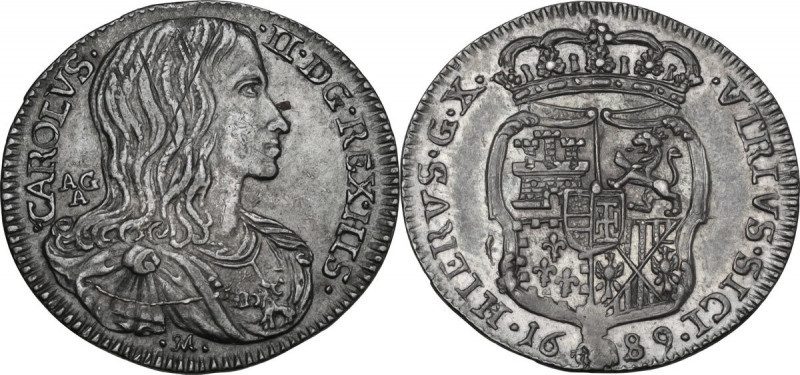 Napoli. Carlo II di Spagna (1674-1700). Carlino 1689. D/ Busto corazzato a testa...