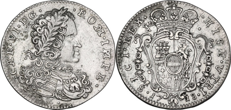 Napoli. Carlo VI d'Asburgo (1711-1734). Tarì 1718. D/ Busto laureato, corazzato ...