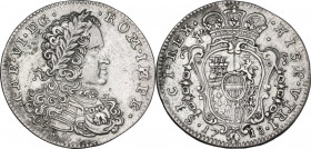 Napoli. Carlo VI d'Asburgo (1711-1734). Tarì 1718. D/ Busto laureato, corazzato e drappeggiato a destra. R/ Stemma ornato e coronato; a sinistra, GB/A...