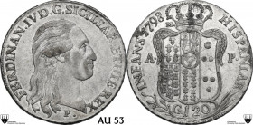 Napoli. Ferdinando IV di Borbone (1759-1799). Piastra o 120 grana 1798. D/ Testa del re volta a destra; sotto, P (Domenico Perger maestro di incisione...