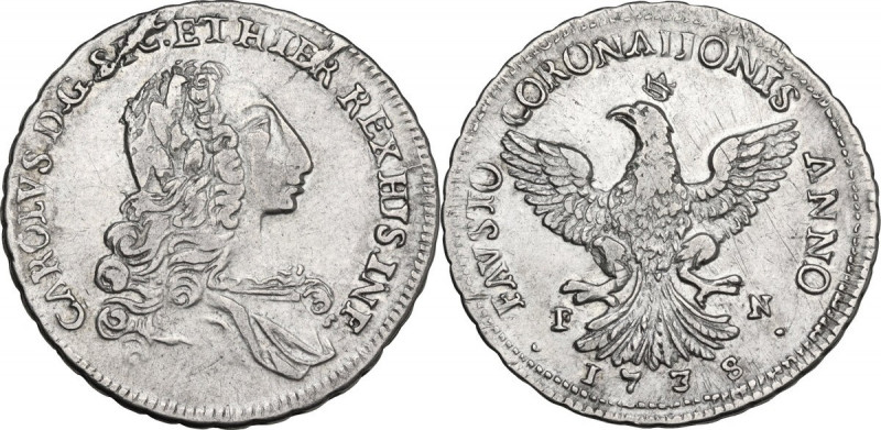 Palermo. Carlo di Borbone (1734-1759). Da 4 Tarì 1735. D/ Busto con lunga capigl...