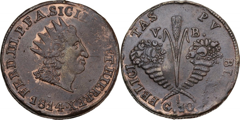 Palermo. Ferdinando III di Borbone (1759-1816). 10 Grani 1814. D/ Testa radiata ...
