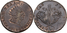 Palermo. Ferdinando III di Borbone (1759-1816). 10 Grani 1814. D/ Testa radiata con lunghi capelli volta a destra. R/ Due cornucopie intrecciate, in m...
