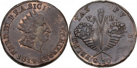 Palermo. Ferdinando III di Borbone (1759-1816). 10 Grani 1814. D/ Testa radiata con lunghi capelli volta a destra. R/ Due cornucopie intrecciate, in m...
