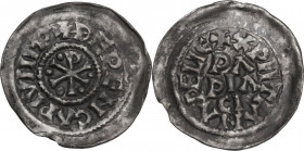 Pavia. Berengario I Imperatore (915-924). Denaro. D/ Cristogramma accantonato da cinque globetti. R/ PA / PIA / CI (VITAS) su tre righe. Cf. CNI 6/11;...