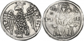 Pisa. Repubblica a nome di Federico I (1155-1312). Grosso da 2 soldi o aquilino maggiore, post 1270, IV varietà. D/ Aquila coronata, con le ali spiega...