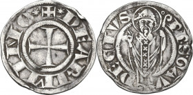 Rimini. Autonome (1250-1385). Grosso agontano. D/ Croce patente. R/ San Gaudenzio stante di fronte benedicente con la mano destra e con il pastorale n...