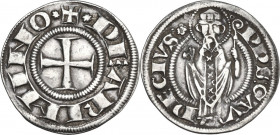 Rimini. Autonome (1250-1385). Grosso agontano. D/ Croce patente. R/ San Gaudenzio stante di fronte benedicente con la mano destra e con il pastorale n...