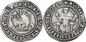 Roma. Senato Romano. Carlo I d'Angiò (1268-1278) II senatoriato. Grosso rinforzato. D/ Leone gradiente a sinistra con testa di fronte. R/ Roma seduta ...
