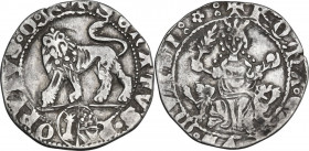 Roma. Senato Romano (1294-1303). Grosso. D/ Leone gradiente a sinistra con testa di fronte; sotto la linea d'esergo, stemma Colonna-Orsini. R/ Roma se...