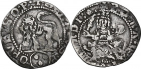 Roma. Senato Romano (1294-1303). Grosso. D/ Leone gradiente a sinistra con testa di fronte; sotto la linea d'esergo, stemma Annibaldi (?). R/ Roma sed...