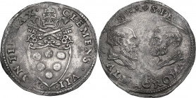 Roma. Clemente VII (1523-1534), Giulio de' Medici. Doppio Giulio. D/ Stemma semiovale gigliato, sormontato da chiavi decussate e tiara. R/ Busti nimba...