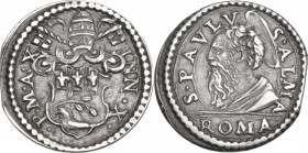 Roma. Innocenzo X (1644-1655) Giovanni Battista Pamphili. Mezzo grosso A. X. D/ Stemma Pamphili a targa sagomata, chiavi sciolte. R/ Busto di San Paol...
