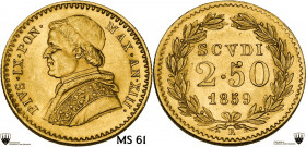 Roma. Pio IX (1846-1878), Giovanni Mastai Ferretti. 2,50 scudi 1859 A. XIII. D/ Busto a sinistra con zucchetto, mozzetta e stola. R/ 2,50 / SCVDI / 18...