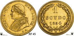 Roma. Pio IX (1846-1878), Giovanni Mastai Ferretti. Scudo 1854 A. IX. D/ Busto a sinistra con zucchetto, mozzetta e stola; sotto, B Z (Bonfiglio Zacca...