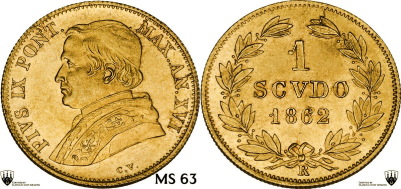 Roma. Pio IX (1846-1878), Giovanni Mastai Ferretti. Scudo 1862 A. XVI. D/ Busto ...