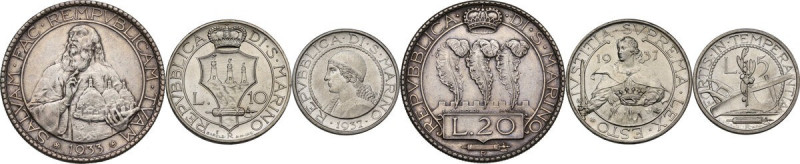 San Marino. Vecchia Monetazione (1864-1938). Lotto di tre monete: 20 lire 1933, ...
