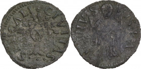Senigallia. Francesco Maria I della Rovere (1508-1516 e 1521-1538). Quattrino. D/ Albero di rovere. R/ San Paolino nimbato e mitrato in piedi di front...