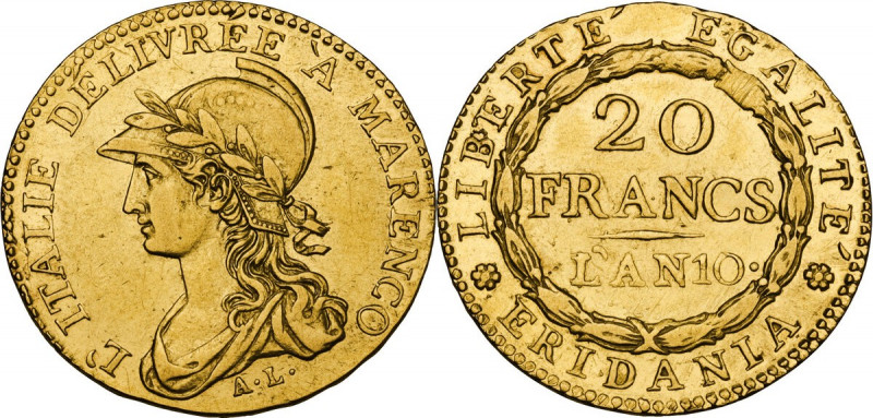 Torino. Repubblica Subalpina (1800-1802). 20 franchi 1802 AN 10. D/ Busto di Min...