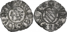 Urbino. Federico di Montefeltro (1444-1482). Picciolo. D/ Monogramma di Federico. R/ Scudo Feltresco accostato da globetti. CNI tav. XXVII, 8; Cav. 14...