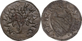 Urbino. Francesco Maria I della Rovere (1508-1516 e 1521-1538). Quattrino. D/ Albero di rovere. R/ Stemma feltresco a cuore. CNI tav. XXVII, 37; Cav. ...