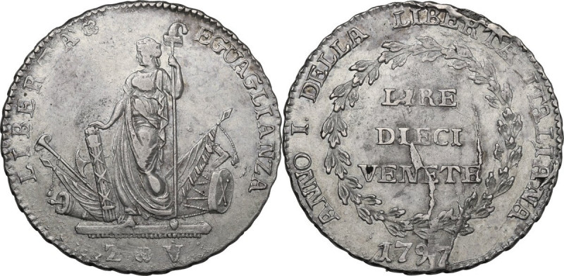 Venezia. Governo Provvisorio (1797-1798). 10 Lire 1797, 2° tipo. D/ La Libertà i...