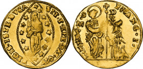 Venezia. Francesco I d'Asburgo Lorena (1815-1835). Zecchino. D/ San Marco nimbato, stante a sinistra, porge il vessillo al Doge genuflesso; lungo l’as...