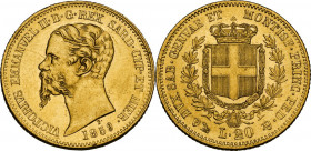 Vittorio Emanuele II (1849-1861). 20 lire 1859 Genova. Pag. 354; MIR (Savoia) 1055t. AU. 21.50 mm. Minimi segnetti da contatto. Conservazione altissim...