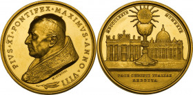 Pio XI (1922-1938), Achille Ratti. Medaglia A. VIII. D/ PIVS. XI. PONTIFEX. MAXIMVS. ANNO. VIII. Busto a sinistra con berrettino, mozzetta e piviale; ...