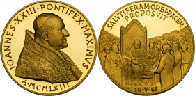 Giovanni XXIII (1958-1963), Angelo Roncalli. Medaglia 1963, premio Balzan. D/ IOANNES. XXIII. PONTIFEX. MAXIMVS A. MCMLXIII. Busto a destra con zucche...