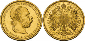 Austria. Franz Joseph (1848-1916). 20 corona 1895, Wien mint. KM 2806; Fried. 504. AV. 6.77 g. 20.50 mm. AU/MS.
