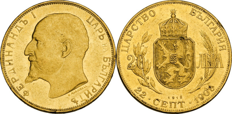 Bulgaria. Ferdinand I (1887-1908). 20 leva 1912. KM 33; Fried. 6. AV. 6.45 g. 21...