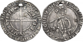 France. Charles V (1349-1364). Cadière or carlin. PdA 4912 pl. CIX, 14. AR. 1.91 g. 24.00 mm. RRR. Holed. Metal flows and long hairline flan crack. Ex...